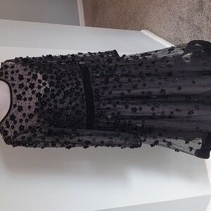 Mac Duggal Black Tulle & Velvet Midi Length Evening Dress Size 14 Worn Once